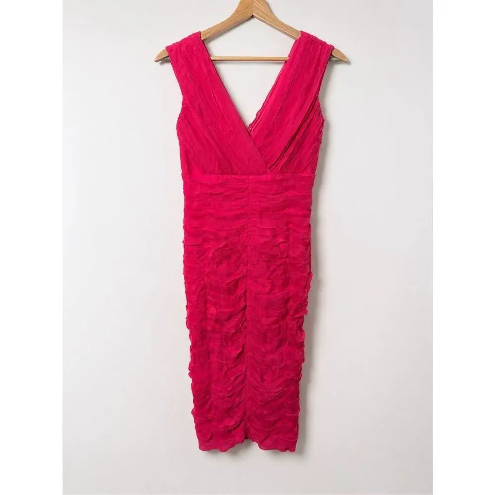Tadashi Collection 100% Silk Ruched Cocktail Dress Pink Sleeveless Size 8